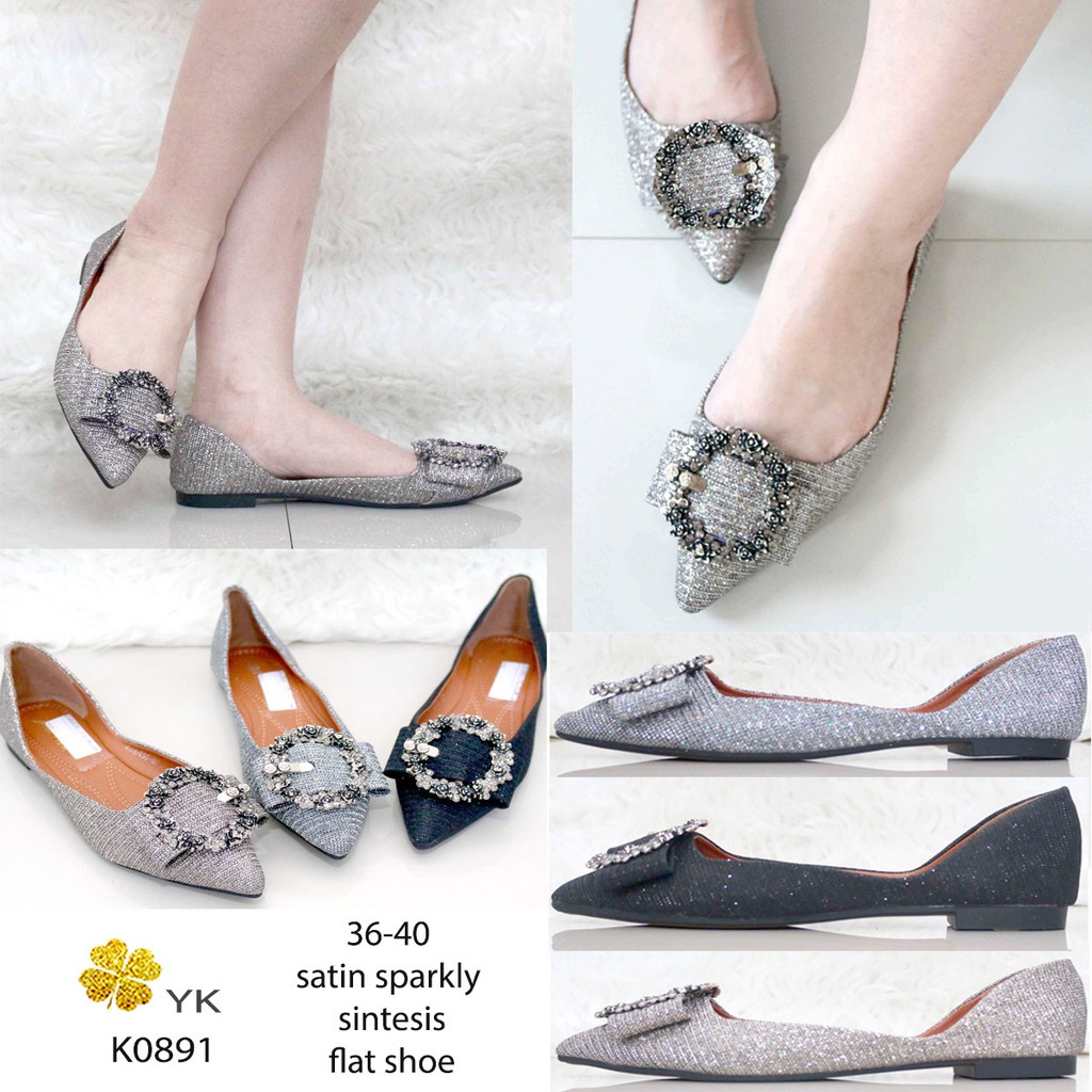 YKshoes 0891 flat shoes  sparkly sandal  teplek  wanita  