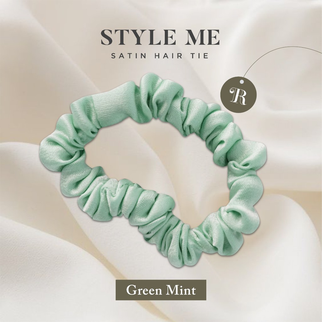 Scrunchies Premium Satin Silk MINI The Rituale | Ikat Rambut Kuncir Hijab Cepol | Anti Rontok Pusing-Green Mint