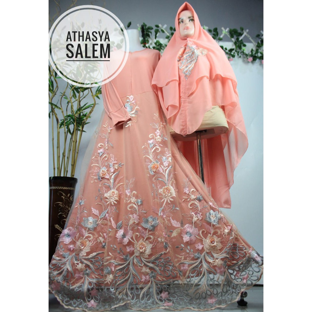 GAMIS BRUKAT SAKHI TILE DOT SET SYARI BROKAT ELISABETH ATHASYA set khimar ceruty S M L XL XXL syari lebaran muslimah pesta terbaru