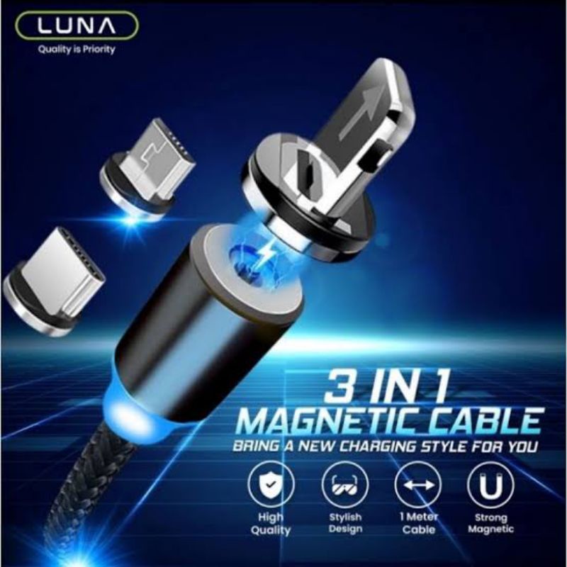 KABEL DATA 3in1 magnetic MICRO TYPE C LIGHTNING FAST 2,4A