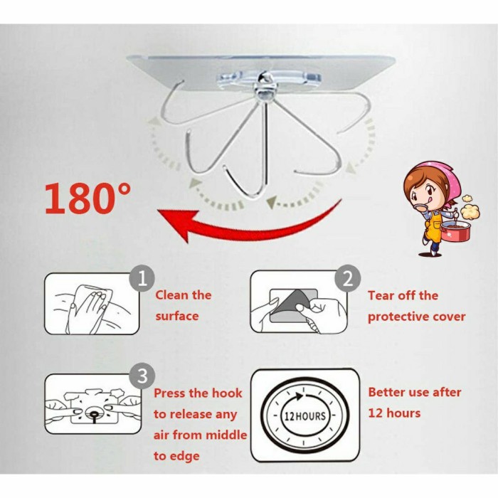 Gantungan Tempel Dinding Hook Putar Transparant Kuat Dapur Kamar Mandi