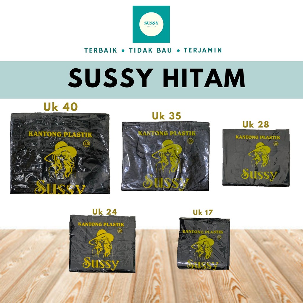 KANTONG PLASTIK KRESEK HD SUSSY 350 GRAM TEBAL HITAM UKURAN 17 24 28 35 40