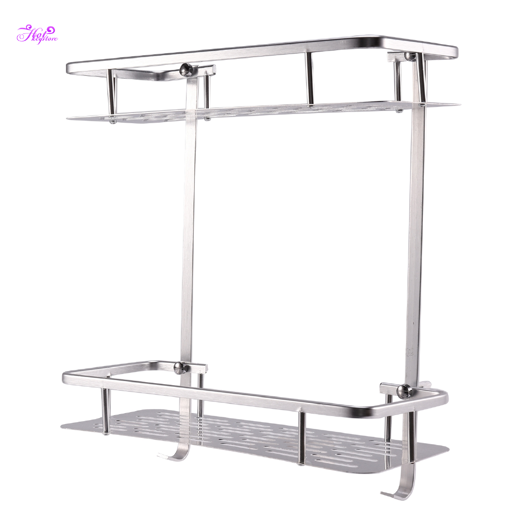 Aluminum Wall Mounted Dual 2 Tier Bathroom Shower Shelf Rack Caddy Shopee Indonesia