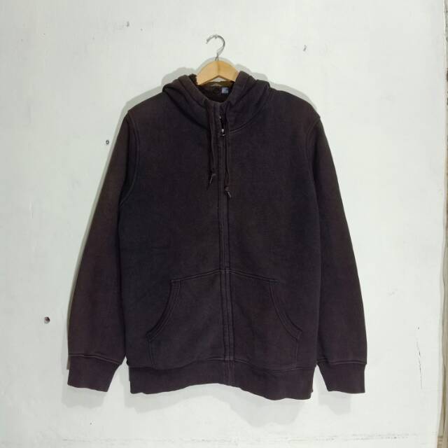 jaket zip hoodie Uniqlo Sherpa XL brown original second