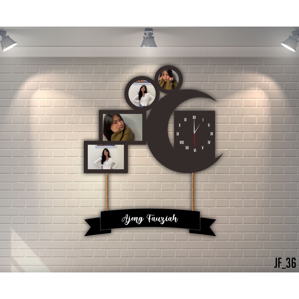 Jam Dinding Frame Custom Foto Pernikahan Keluarga Ulangtahun JF36