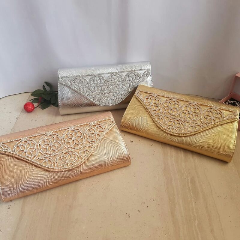 Sale! Clutch Farnell Bag Kondangan Cantik Tas Pesta Kristal Permata Mewah Import