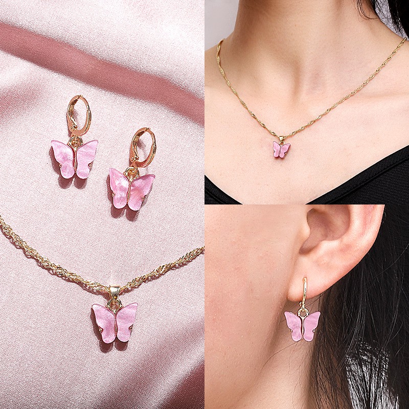 OVERFLOWS.ID Kalung Rantai / Anting Tindik Butterfly Acrylic Kupu Kupu Import