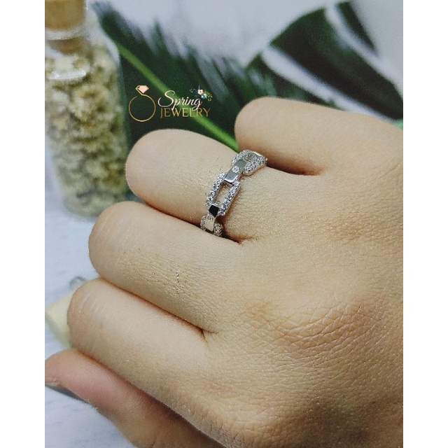 Cincin Perak Wanita Cartier Full Mata Silver 925 Lapis Emas Putih