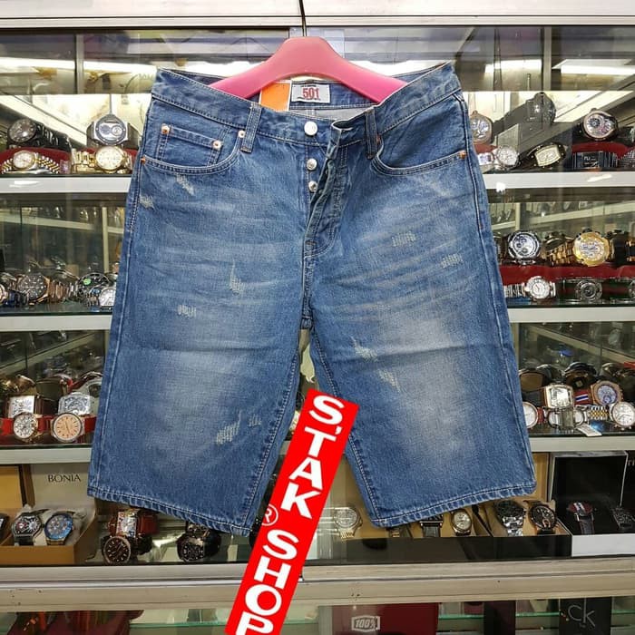 NEW FB CELANA PENDEK JEANS LEVI'S 501 ORIGINAL BIRU TELOR ASIN MOTIF ROBEK