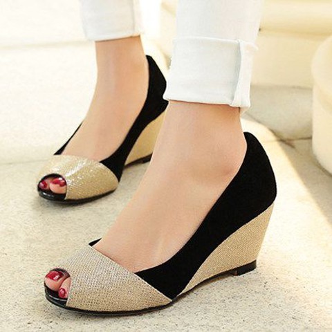 SEPATU WEDGES KERJA KANTOR CEWEK WANITA HITAM MODIS CASUAL ELEGANT KOREA RAPAT GURU MODIS MURAH