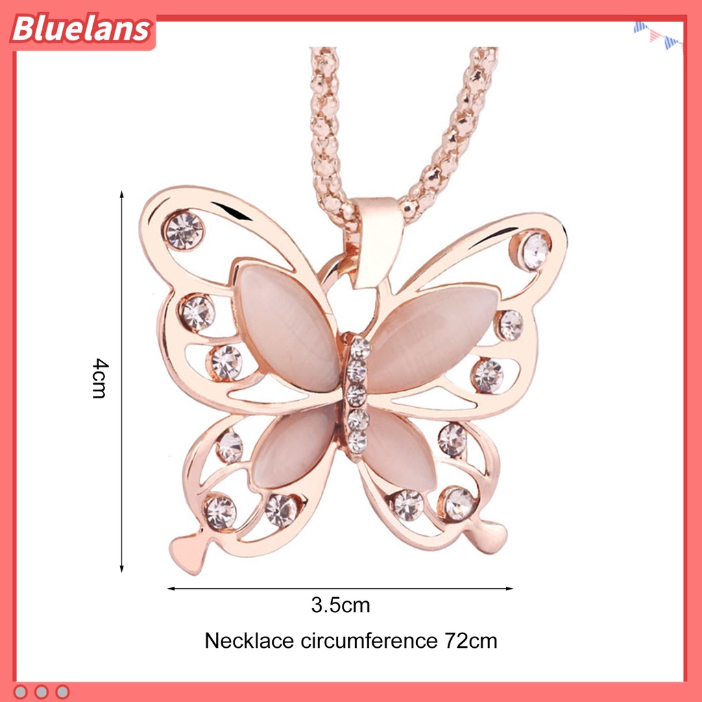Bluelans Kalung Liontin Kupu-Kupu Warna Rose Gold Aksen Berlian Imitasi Untuk Wanita