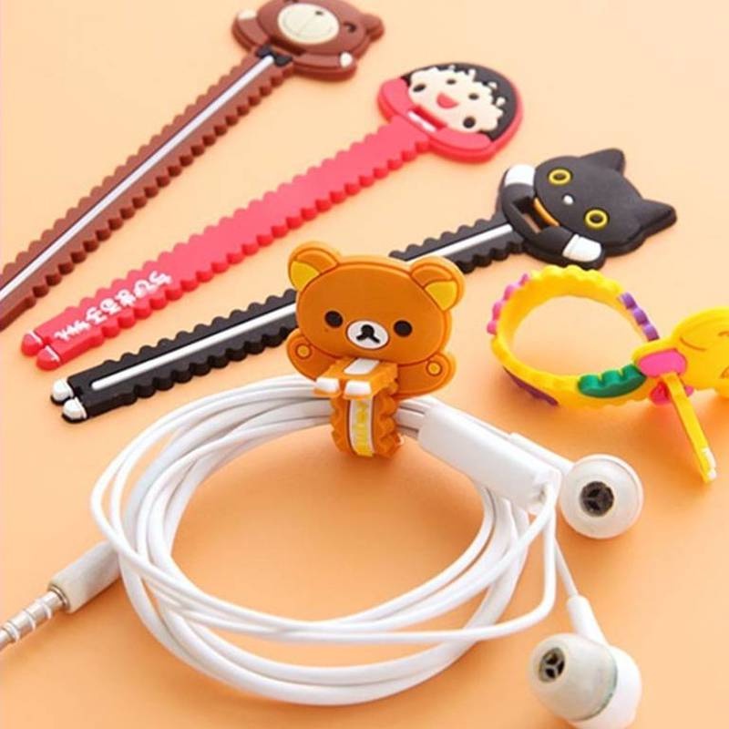 [Multifunction PVC Cable Strap Ties] [Creative Cute Cartoon Headphone Winder Hub ][Reusable Cable Winder Clip Suitable for Home, Office Cables Line Organize] [Cable Line Management Tools]