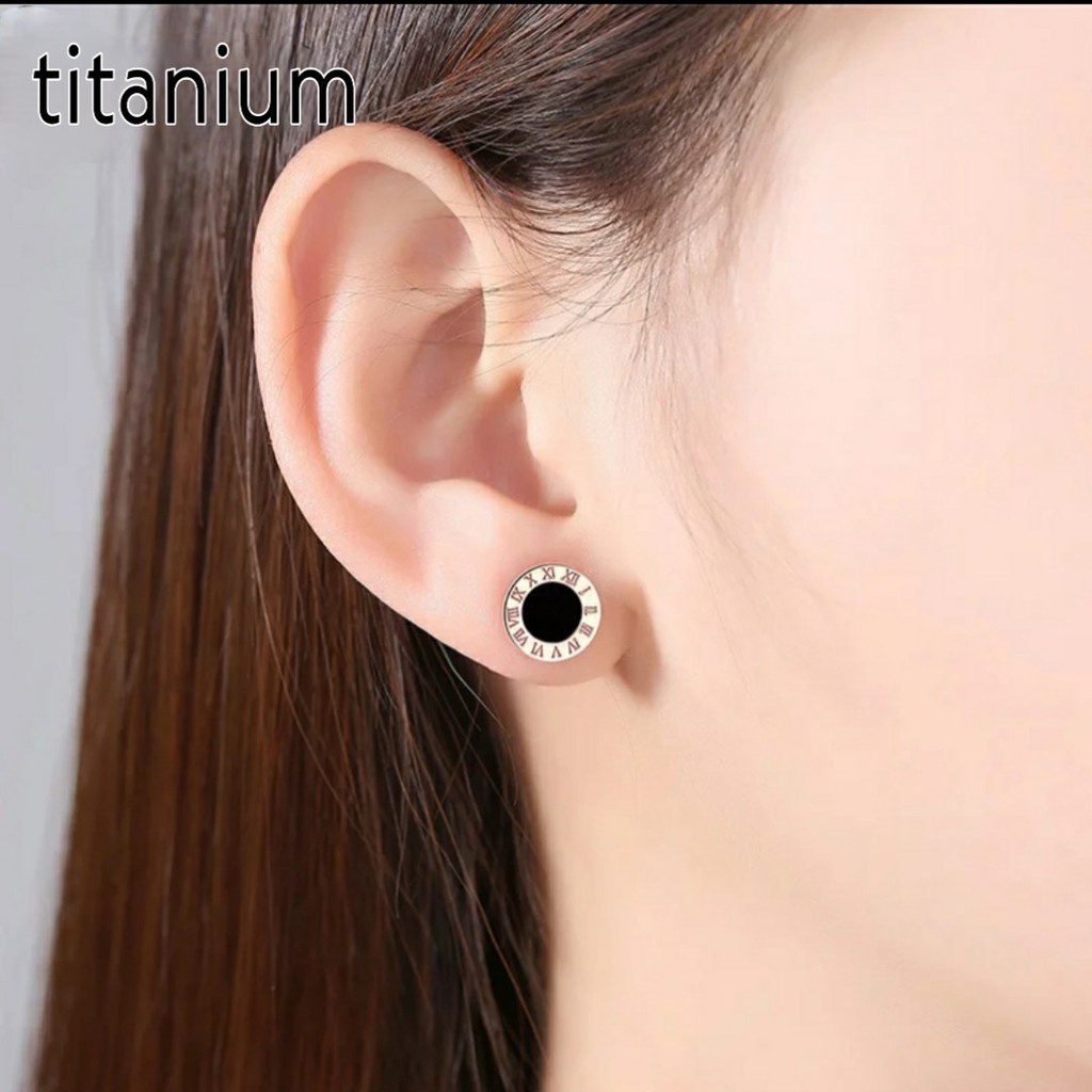 Anting Titanium Stud B<lgr Angka Romawi Untuk Wanita dan Pria Warna Rose Gold, Gold dan Silver-6