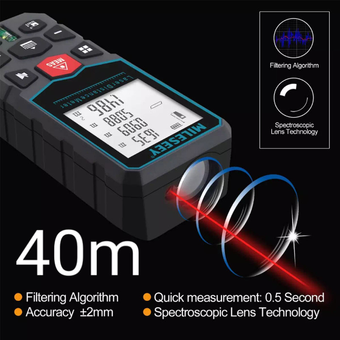 40m Laser Distance Digital Meteran Laser Pengukur Jarak Jauh Meter Mileseey 40m