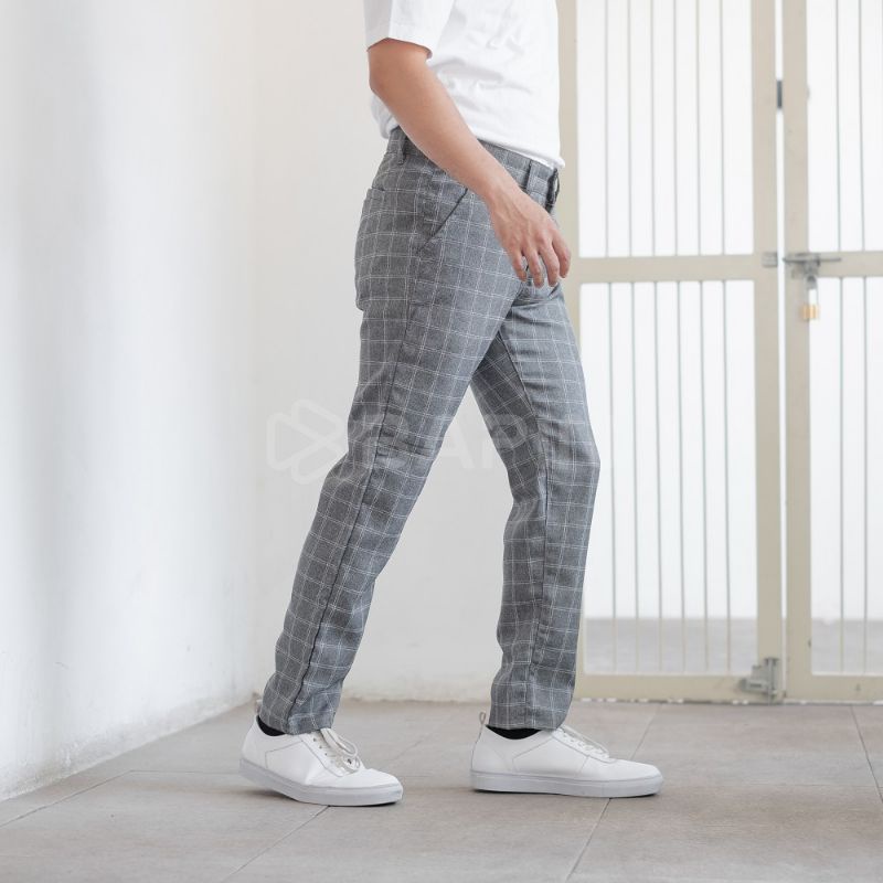 Chino Tartan kotak pants pria