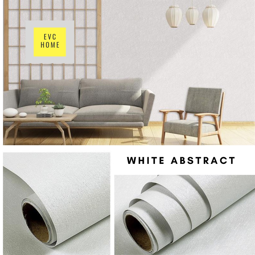 EVCHOME 45CM x 10M Wallpaper Sticker Dinding Polos 3D Korea Premium/Wallstiker Embos Dekorasi Dinding-White Abstract