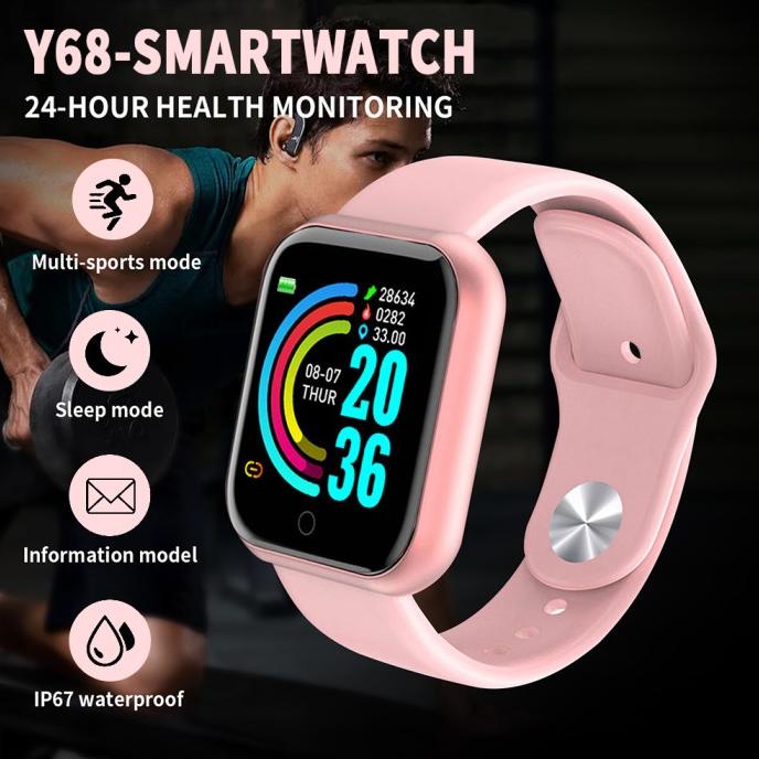 Y68 Bluetooth Smart Watch Detak Jantung Olahraga Jam Tangan Pintar