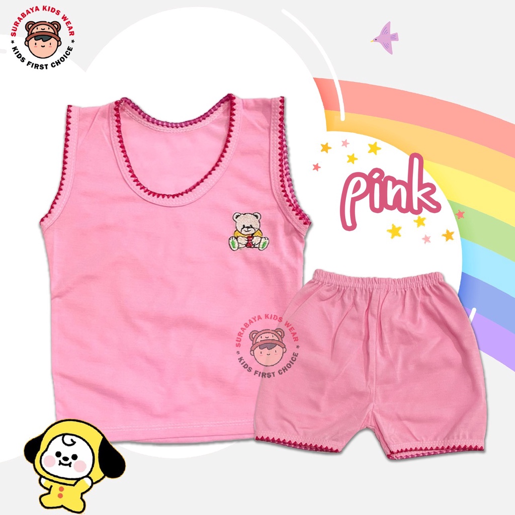 Setelan Singlet Anak Polos Warna Bordir Motif Hewan