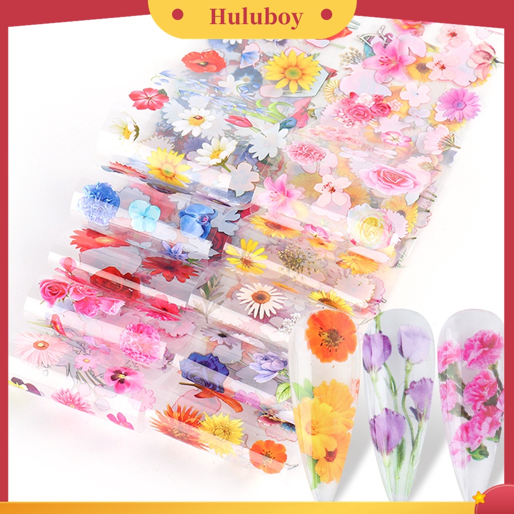 Huluboy Huluboy♡ 10 Pcs Stiker Nail Art Motif Bunga Tahan Lama Untuk Wanita