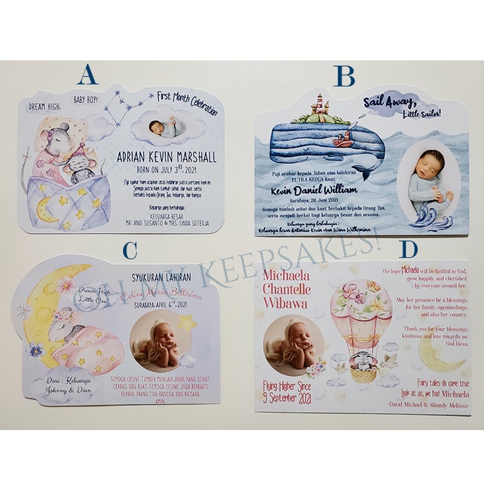 𝐌𝐈𝐍𝐈𝐌𝐀𝐋 𝟖 𝐏𝐂𝐒 -Kartu Ucapan Syukuran 1 Bulanan One First Month Celebration Card Baby Aqiqah 4 Jenis