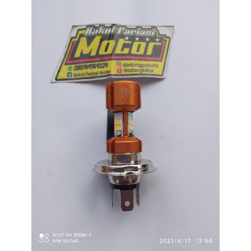 lampu led h4 3 sisi warna putih super terang