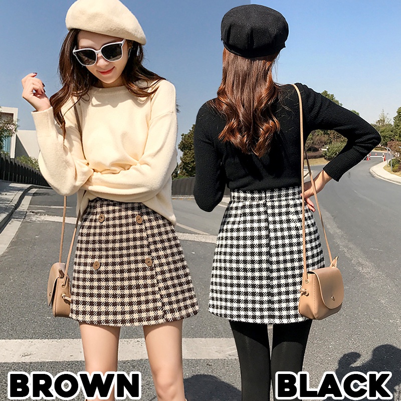 KARAKOREA 7729 Aegyo Mini Skirt/Korean Mini Skirt/Rok Kotak Tweed Mini