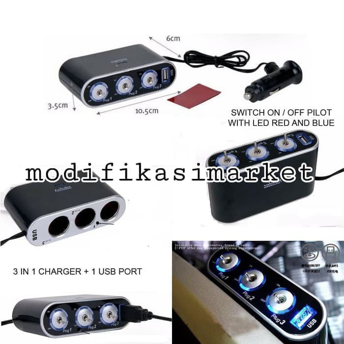 super fast charger led switch pilot 3in1 / charger mobil fast charging