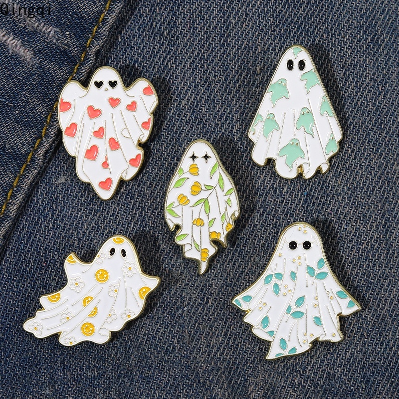 Bros Pin Enamel Desain Kartun Hantu Warna-Warni Untuk Hadiah Halloween Anak