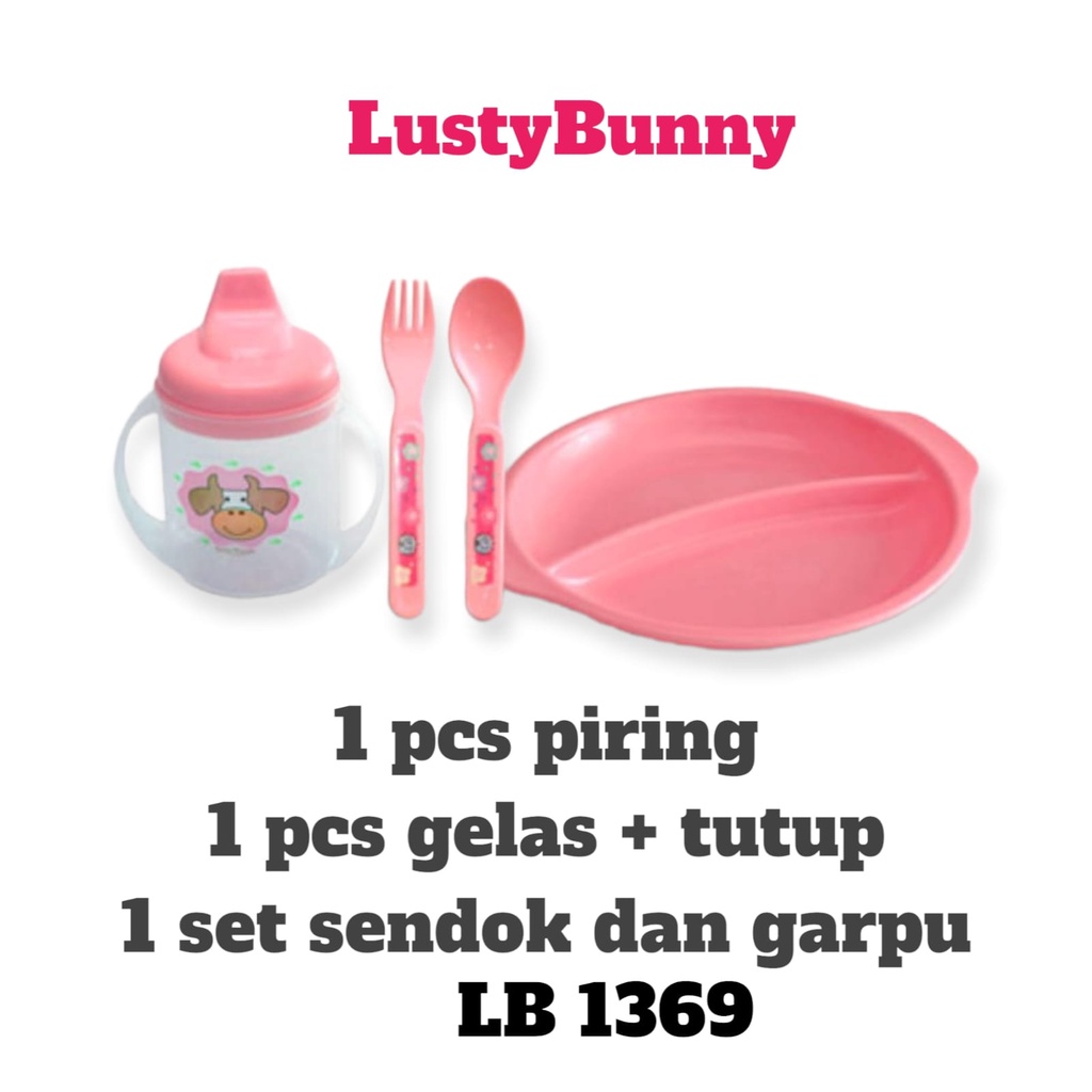 GloryBaby-LustyBunny Set Perlengkapan Makan Bayi 3 in1 | Feeding Set Alat Makan Bayi