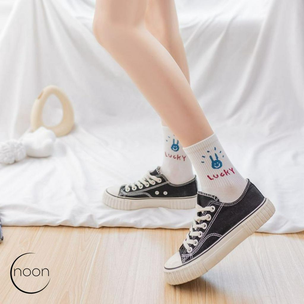 NOON (Cotton Clouds) Kaos Kaki Sekolah  Panjang Sebetis Wanita Korea Sneakers Vans Converse Lucu Putih Bear Cat Animal Basket Olahraga Dance Cute SMA Kerja Pendek Motif Lucu Katun Import Murah Grosir Lusinan Vintage