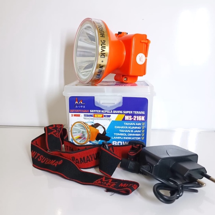 SENTER KEPALA/HEADLAMP MITSUYAMA MS-216K/216P 80 WATT TAHAN AIR HINGGA KEDALAMAN 30M