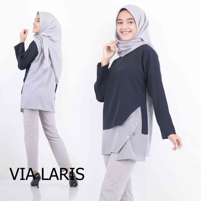 Fashion Pakaian baju Atasan Wanita Rafelia Blouse - Navy