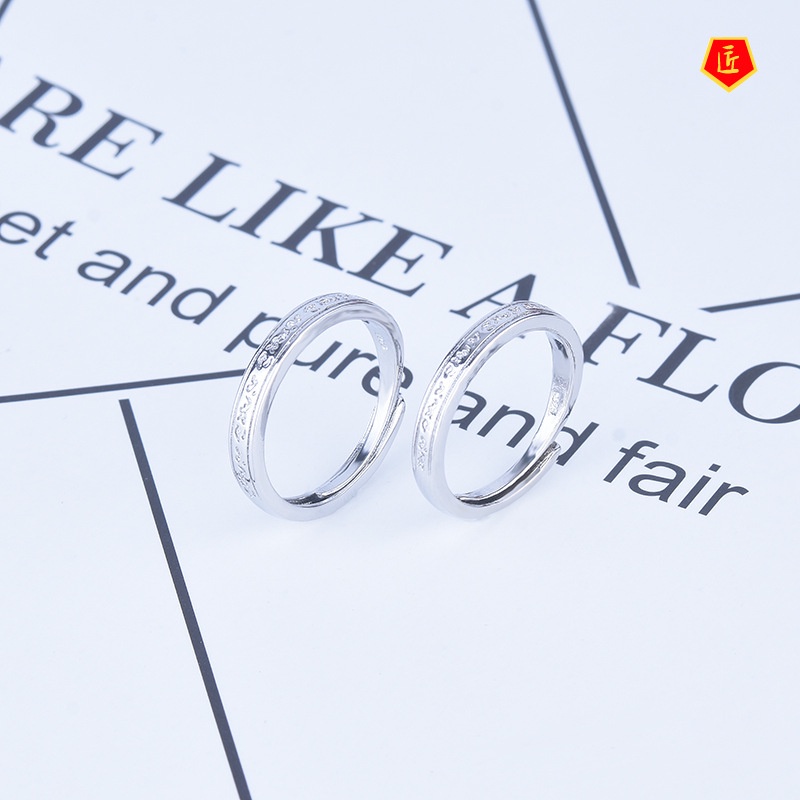 [Ready Stock]S925 Silver Stone Pattern Couple Ring Minimalist Creative