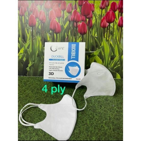 MASKER DUCKBILL C CARE PUTIH*4PLY*EMBOSS*50PCS*EARLOOP