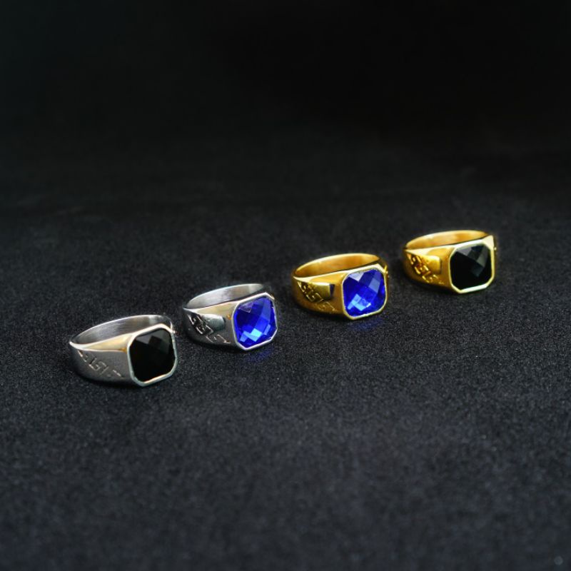 COD!! [Bayar di Tempat] Cincin Pria Super Keren Black Blue Red Green Onyx Asli