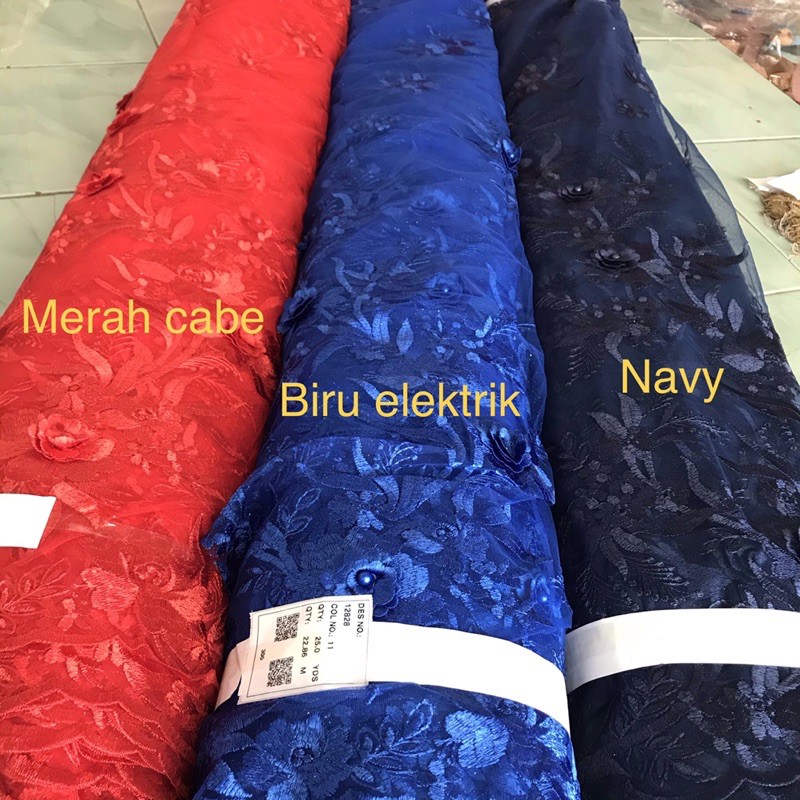 Kain tulle 3d akar merambat tebal/tulle bordir 3d merambat