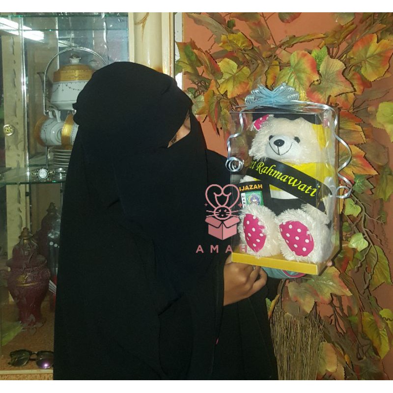 Ready 1 hari proses boneka bear wisuda 30cm bungkus mika plus pita serut besar murah meriah cantik