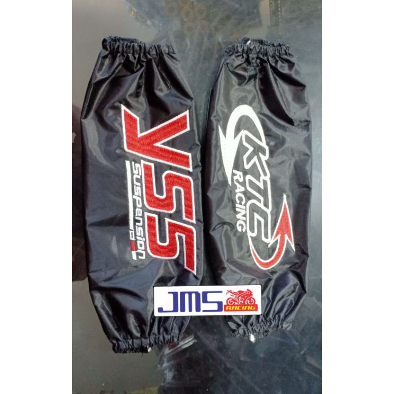 Sarung shock shockbreaker bahan parasut anti air tulisan bordir kena cahaya nyala semua shock motor