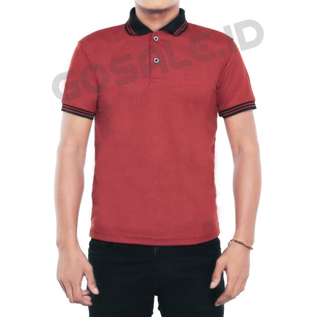 Kaos Polo Shirt NC59 Lakos TC Merah Bata Kombinasi Kerah Hitam