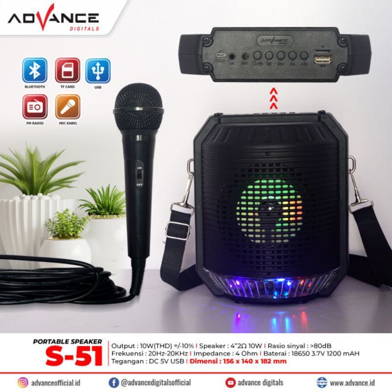 Speaker Bluetooth Advance S 51 Free Mic kabel