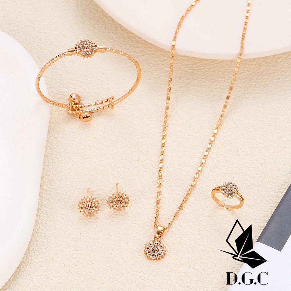 ✨D.G.C✨♥✅Titanium Set Perhiasan Anak Perempuan Satu Set Kalung Gelang Emas Dan Cincin Set Anting Korea Murah D419