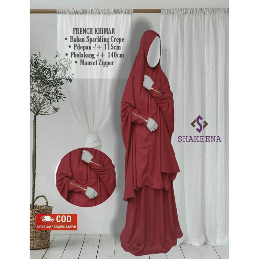 French Khimar Syari Jumbo Bahan Sparkling Crepe Zipper Lengan A12