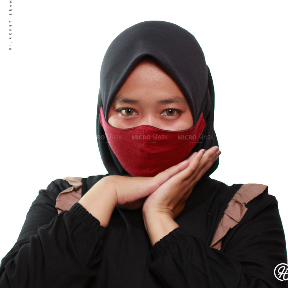Masker Kain Headloop Pria Wanita Cowok Cewek Hijab Friendly Tali Karet Elastis Hitam Keren Hijacket-MARUN