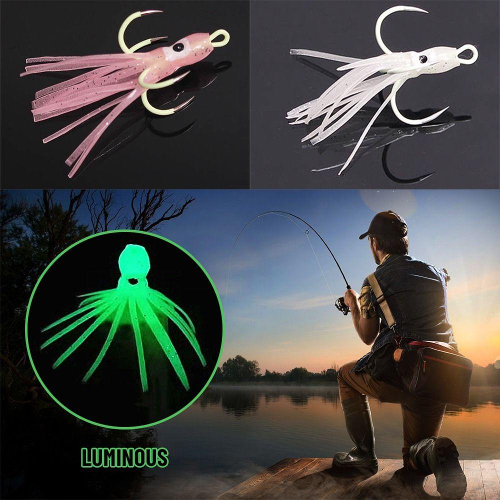 Preva 4pcs Umpan Gurita Air Asin Tahan Lama Fishing Tackle Night light Four Hook Claw Hooks