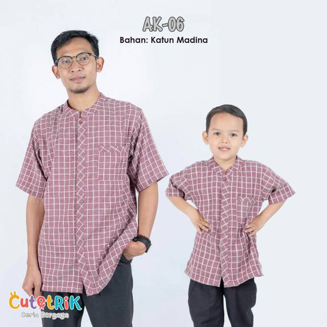 Cutetrik Sarimbit  Keluarga Kotak-kotak Katun Madina Maroon