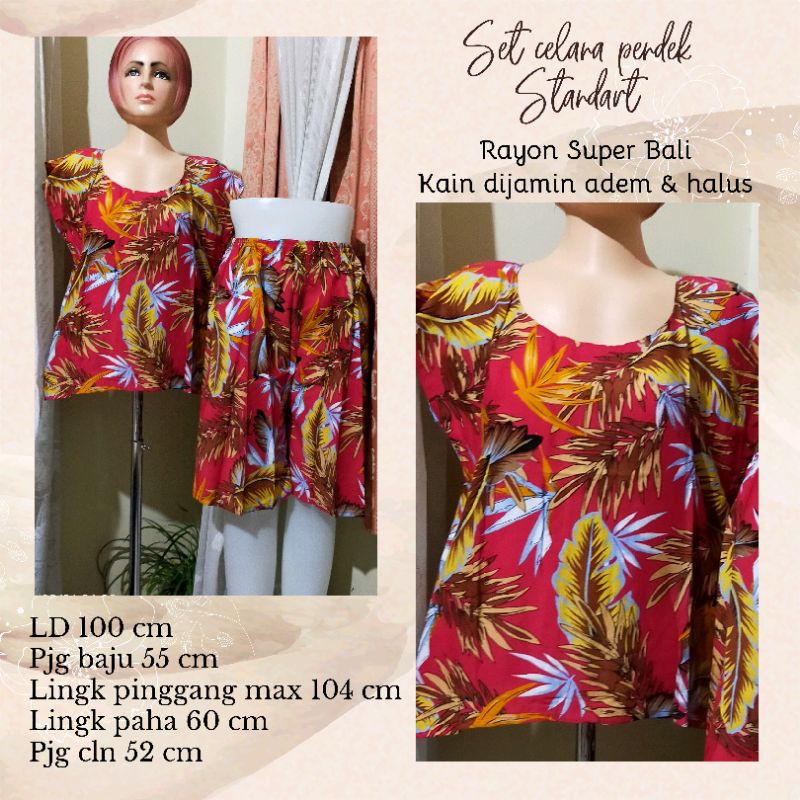 Babydol setelan motif Bali celana pendek Rayon Super