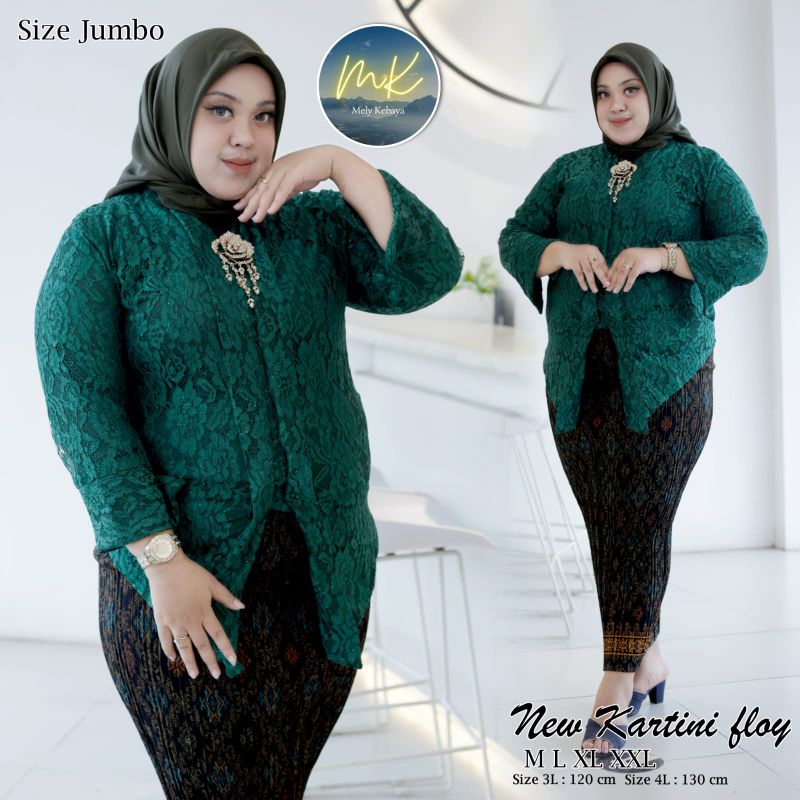 COD . Setelan Kebaya Brokat Kutu Baru Floy LD 130 mix Rok Plisket Batik Panjang Ukuran Jumbo / Baju 