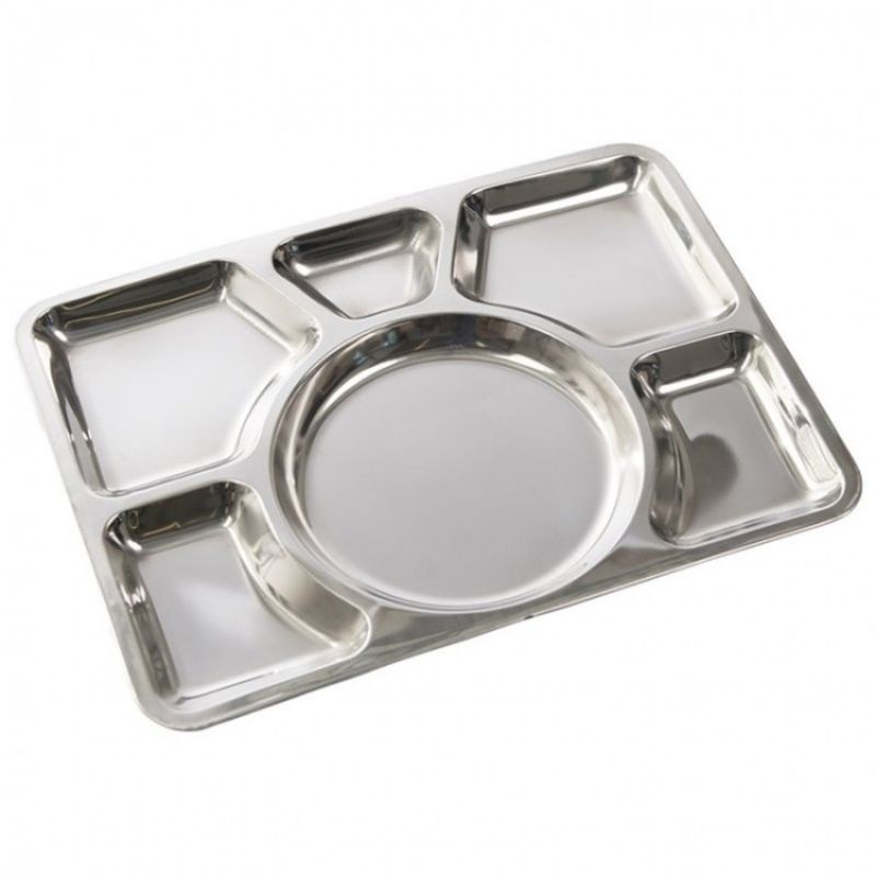 FOOD TRAY Tebal / piring nampan stainless sekat 6 / ompreng rumah sakit sekat stainless / meshtray plato stainless / tempat saji makanan rumah sakit / piring catering 40 x 30 cm / tempat makan