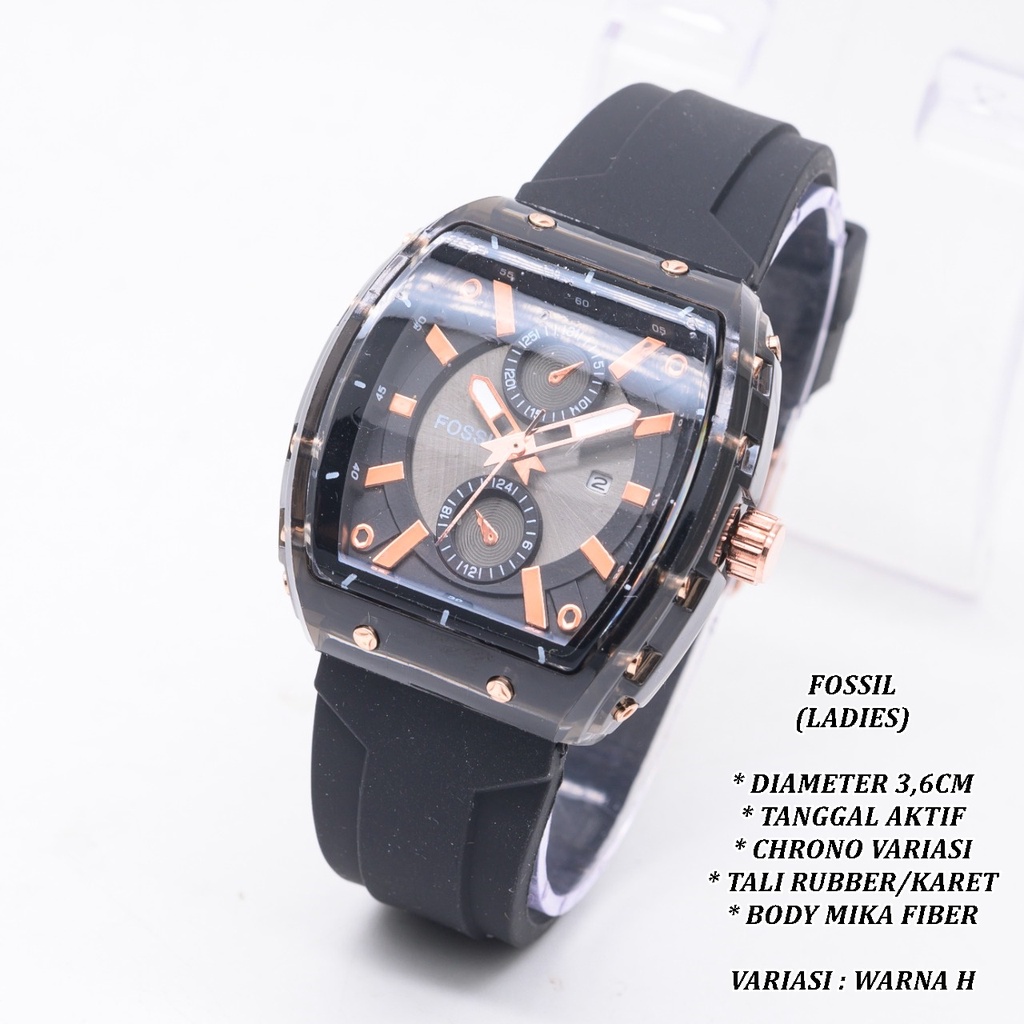 (BISA COD) JAM TANGAN WANITA F-049 FASHION TALI RUBBER BODY OVAL TANGGAL AKTIF CHRONO OFF