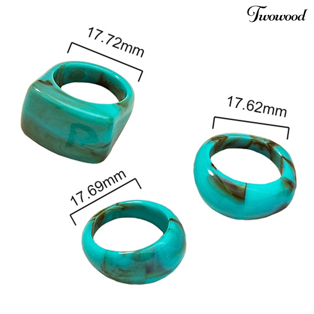 3pcs / Set Cincin Bentuk Persegi Geometris Bahan Resin Akrilik Untuk Unisex